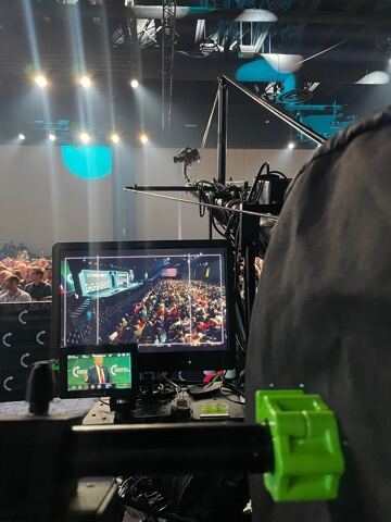 West Palm Beach, Florida, July 2024 — behind the Jib operator and monitor at The Believers' Summit.