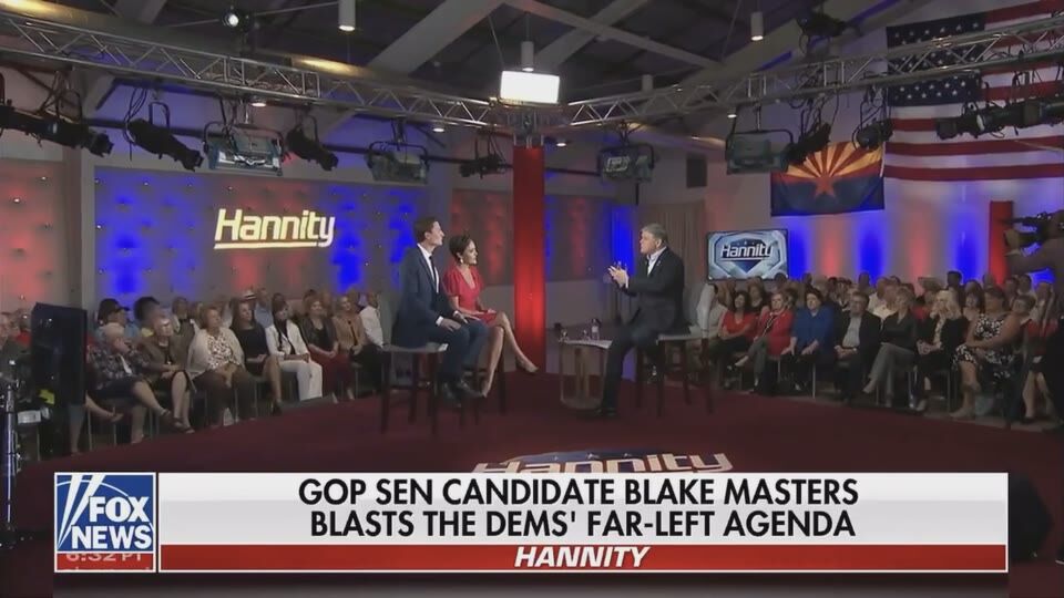 Sean Hannity Town Hall (2022) — screen capture of the broadcast as it aired. The client holds the master, so this is the copy anyone could see; the Jib move reads in motion rather than in a single frame.